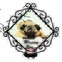 Pug Dog " Missing You " Sentiment Wrought Iron Wall Art Candle Holder