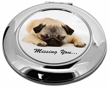 Pug Dog " Missing You " Sentiment Make-Up Round Compact Mirror
