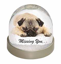 Pug Dog " Missing You " Sentiment Snow Globe Photo Waterball