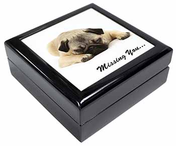 Pug Dog " Missing You " Sentiment Keepsake/Jewellery Box