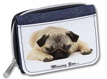 Pug Dog " Missing You " Sentiment Unisex Denim Purse Wallet
