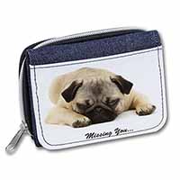 Pug Dog " Missing You " Sentiment Unisex Denim Purse Wallet