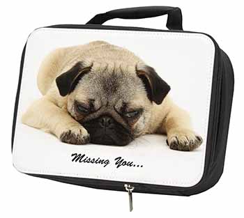 Pug Dog " Missing You " Sentiment Black Insulated School Lunch Box/Picnic Bag
