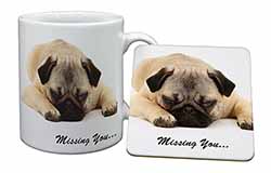Pug Dog " Missing You " Sentiment Mug and Coaster Set