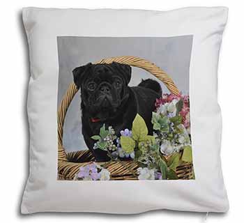 Black Pug Dog Soft White Velvet Feel Scatter Cushion