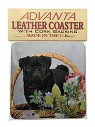 Black Pug Dog Single Leather Photo Coaster