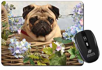 Fawn Pug Dog in a Basket Computer Mouse Mat