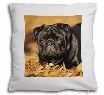 Black Pug Dog Soft White Velvet Feel Scatter Cushion