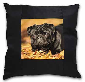 Black Pug Dog Black Satin Feel Scatter Cushion