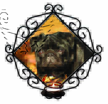 Black Pug Dog Wrought Iron Wall Art Candle Holder
