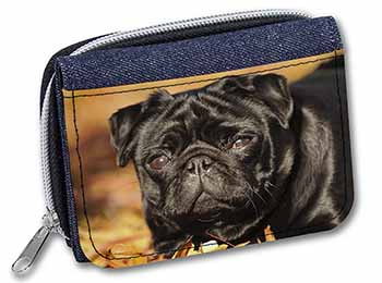 Black Pug Dog Unisex Denim Purse Wallet
