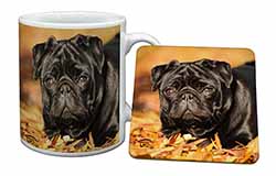 Black Pug Dog Mug and Coaster Set