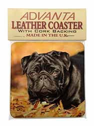 Black Pug Dog Single Leather Photo Coaster