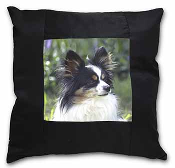 Papillon Dog Black Satin Feel Scatter Cushion