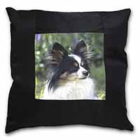 Papillon Dog Black Satin Feel Scatter Cushion