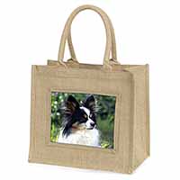 Papillon Dog Natural/Beige Jute Large Shopping Bag