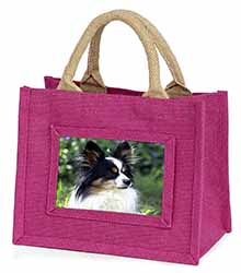 Papillon Dog Little Girls Small Pink Jute Shopping Bag