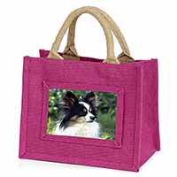 Papillon Dog Little Girls Small Pink Jute Shopping Bag