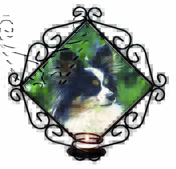 Papillon Dog Wrought Iron Wall Art Candle Holder