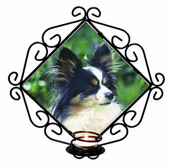 Papillon Dog Wrought Iron Wall Art Candle Holder