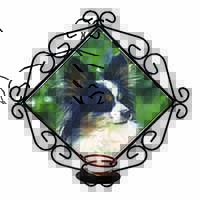 Papillon Dog Wrought Iron Wall Art Candle Holder
