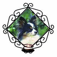 Papillon Dog Wrought Iron Wall Art Candle Holder