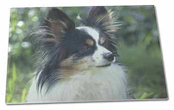 Large Glass Cutting Chopping Board Papillon Dog