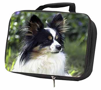 Papillon Dog Black Insulated School Lunch Box/Picnic Bag
