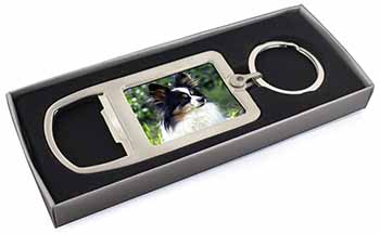 Papillon Dog Chrome Metal Bottle Opener Keyring in Box