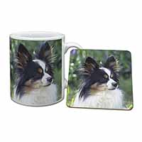 Papillon Dog Mug and Coaster Set