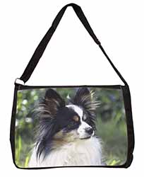 Papillon Dog Large Black Laptop Shoulder Bag School/College