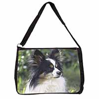 Papillon Dog Large Black Laptop Shoulder Bag School/College