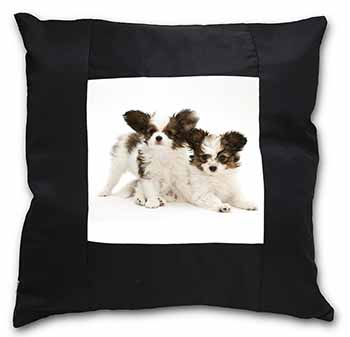 Papillon Dogs Black Satin Feel Scatter Cushion