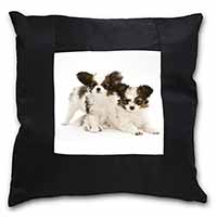 Papillon Dogs Black Satin Feel Scatter Cushion