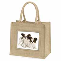 Papillon Dogs Natural/Beige Jute Large Shopping Bag