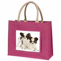 Papillon Dogs Large Pink Jute Shopping Bag