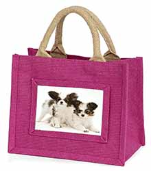 Papillon Dogs Little Girls Small Pink Jute Shopping Bag