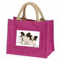 Papillon Dogs Little Girls Small Pink Jute Shopping Bag