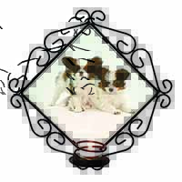 Papillon Dogs Wrought Iron Wall Art Candle Holder