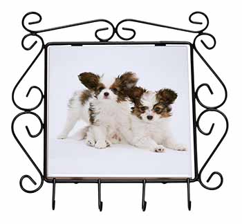 Papillon Dogs Wrought Iron Key Holder Hooks