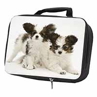 Papillon Dogs Black Insulated School Lunch Box/Picnic Bag