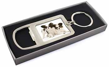 Papillon Dogs Chrome Metal Bottle Opener Keyring in Box