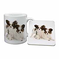 Papillon Dogs Mug and Coaster Set