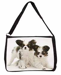 Papillon Dogs Large Black Laptop Shoulder Bag School/College