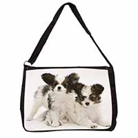 Papillon Dogs Large Black Laptop Shoulder Bag School/College