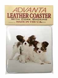 Papillon Dogs Single Leather Photo Coaster