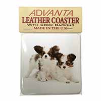 Papillon Dogs Single Leather Photo Coaster