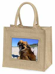 Pekingese Dog Natural/Beige Jute Large Shopping Bag