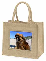 Pekingese Dog Natural/Beige Jute Large Shopping Bag