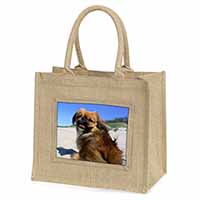 Pekingese Dog Natural/Beige Jute Large Shopping Bag